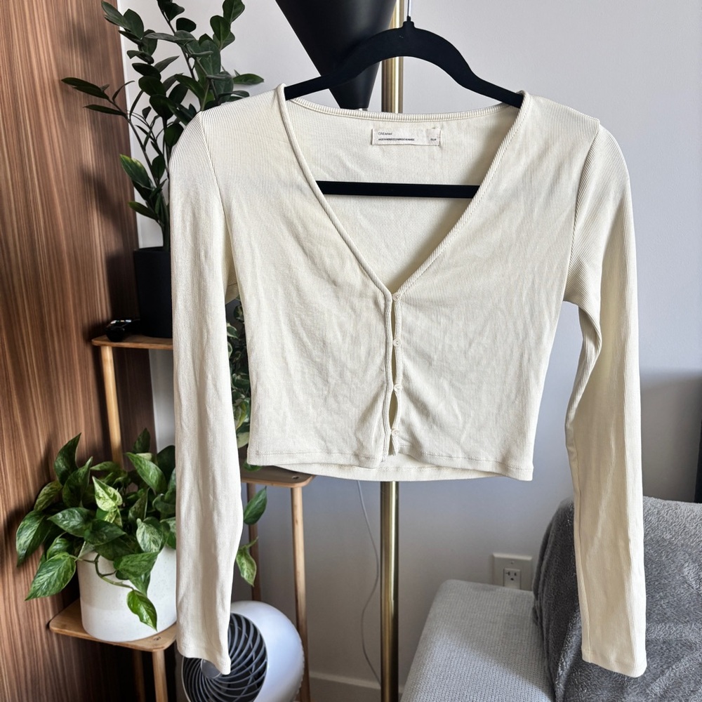 Oak + fort cropped button knit top